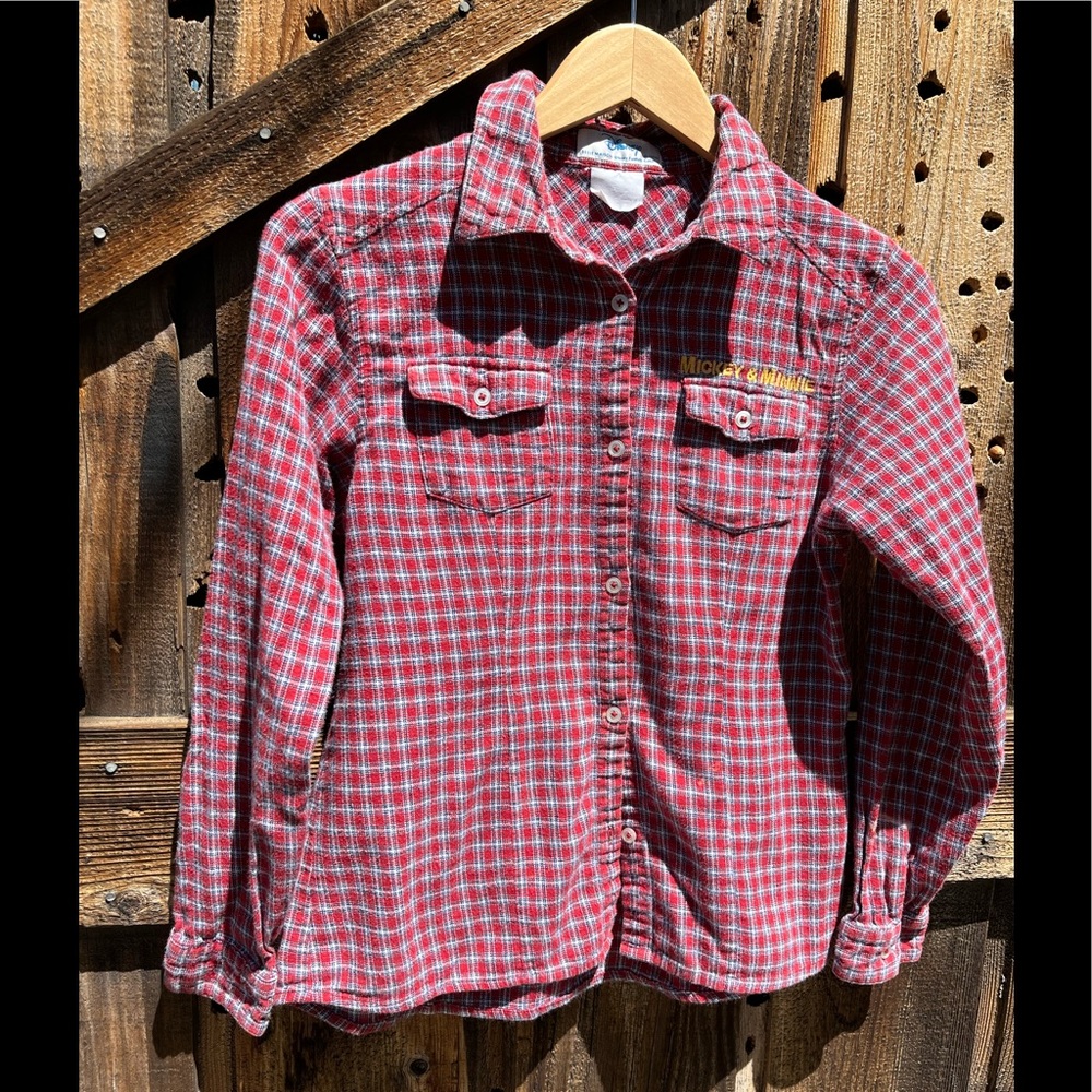 Belle Maison Catalog Mickey Minnie Plaid Flannel Shirt Womens Small